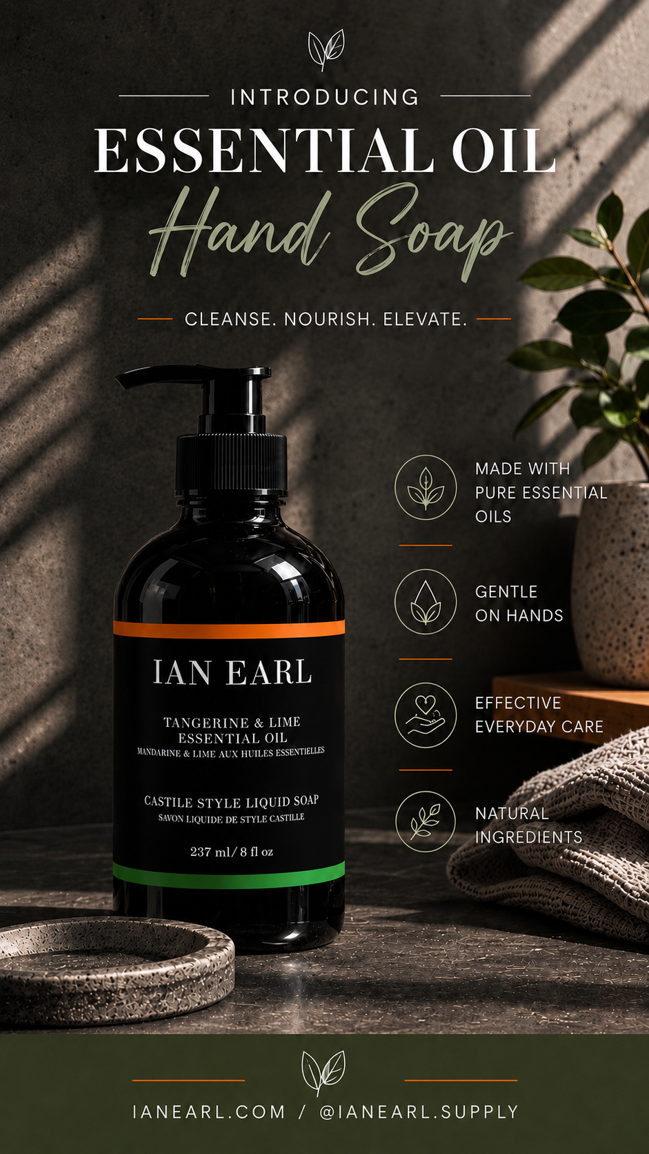 Tangerine & Lime Essential Oil - Castile Style Liquid Soap - Prismatic Ash Soap Co.