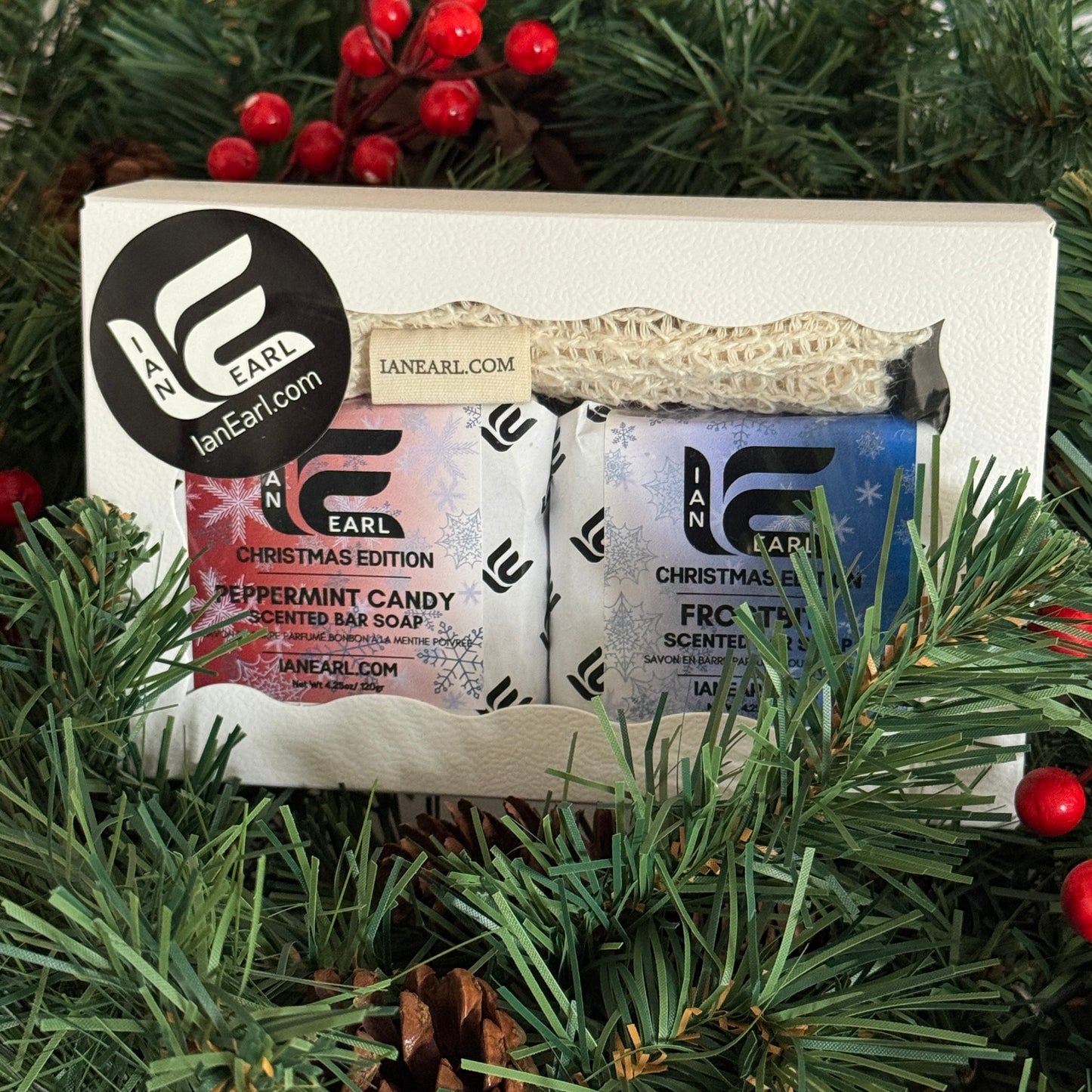 Gift Box - Peppermint Candy & Frostbite Scented Bar Soap with Soap Saver Bag