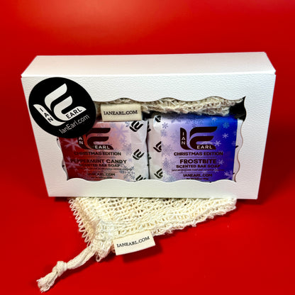 Gift Box - Peppermint Candy & Frostbite Scented Bar Soap with Soap Saver Bag