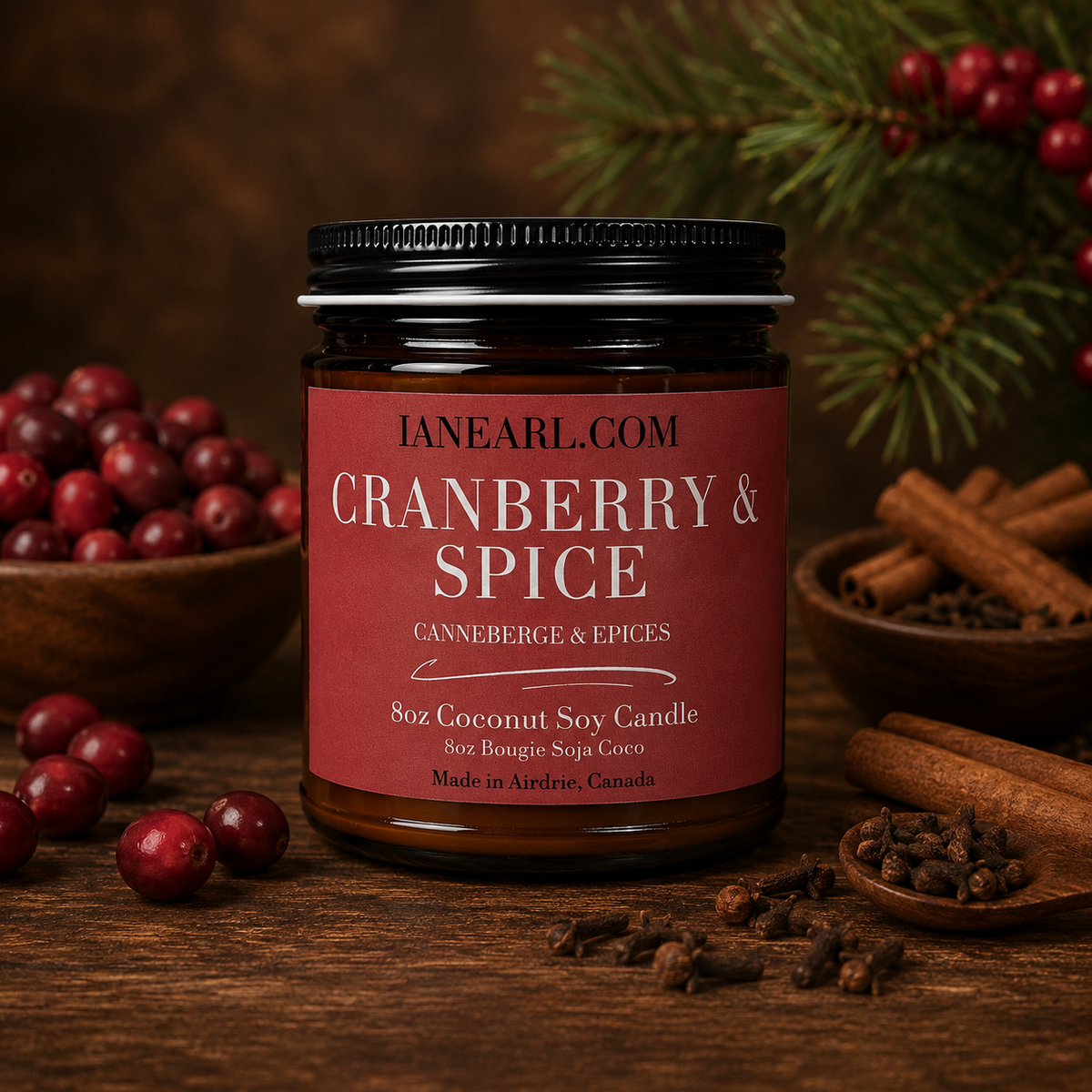 Cranberry & Spice - 8oz Coconut Soy Candle - Prismatic Ash Soap Co.